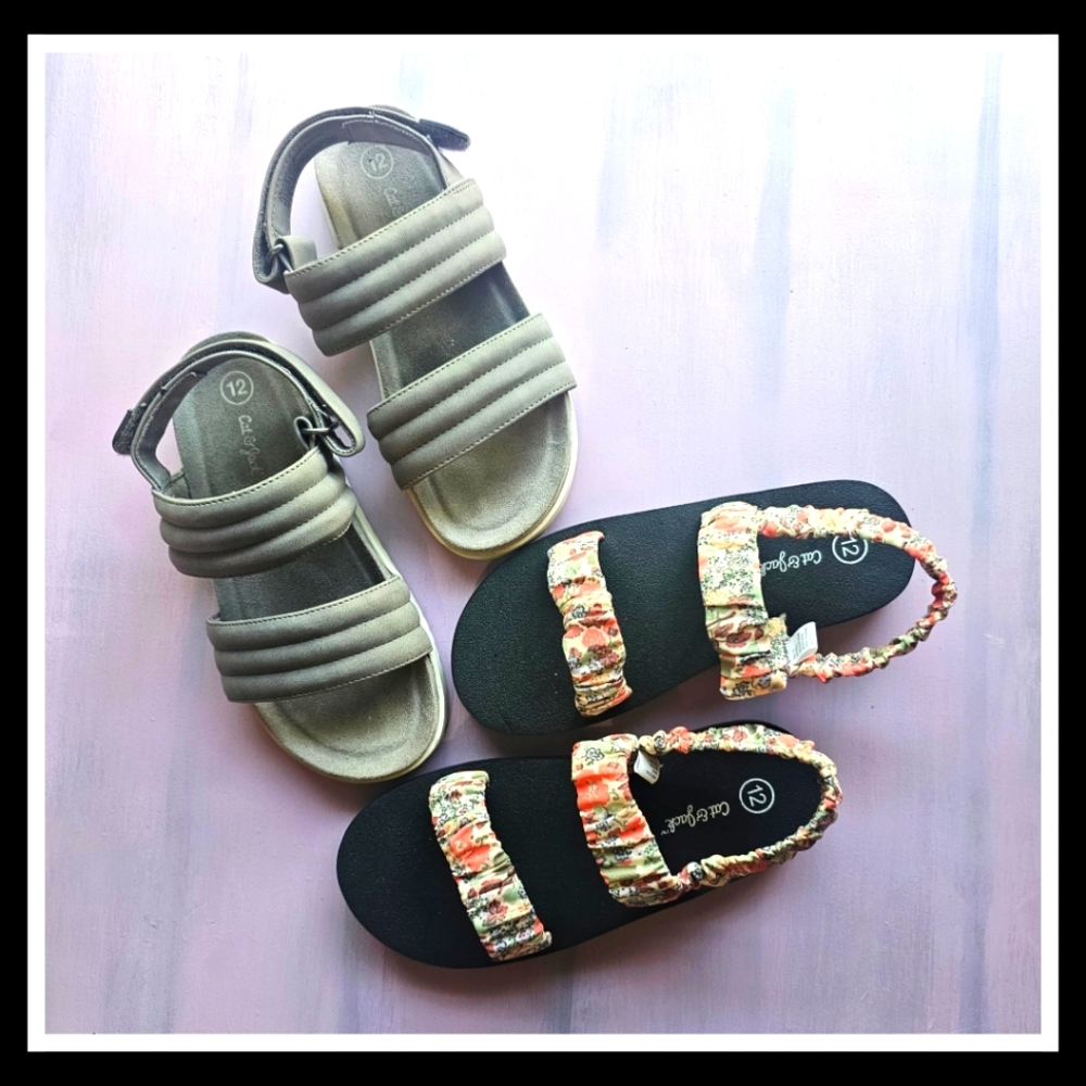 2 Pairs! Little Girl's Sandals- Cat & Jack- Sz 12